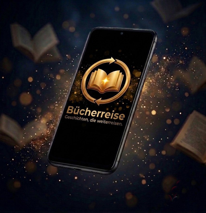 Smartphone mit dem Bücherreise-Logo